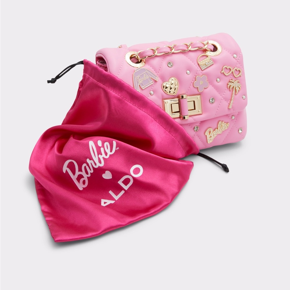 ALDO x Barbie quilted crossbody bag with Barbie charms in hot pink